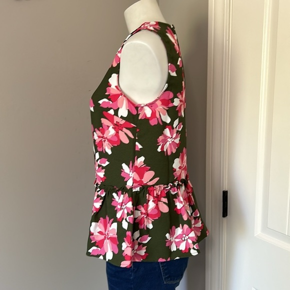 JASON WU Floral Woven Peplum Sleeveless Tank Blouse Vneck Green Pink Sz XXS NEW - Picture 4 of 10
